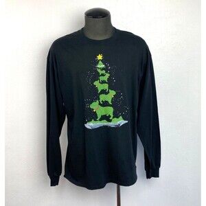 Christmas Black Bulldog Green Tree Sweatshirt Womens XL Holiday Winter Season